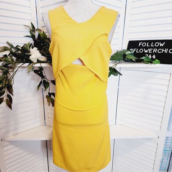SANDRO PARIS YELLOW PEEK A BOO LINED DRESS SIZE SMALL - Picture 1 of 7